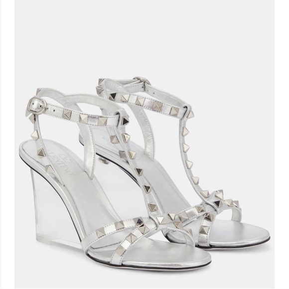 VALENTINO GARAVANI Plexi Wedge 90mm Rockstud Sandals - Gi7 Silvertraspar - Picture 3 of 6